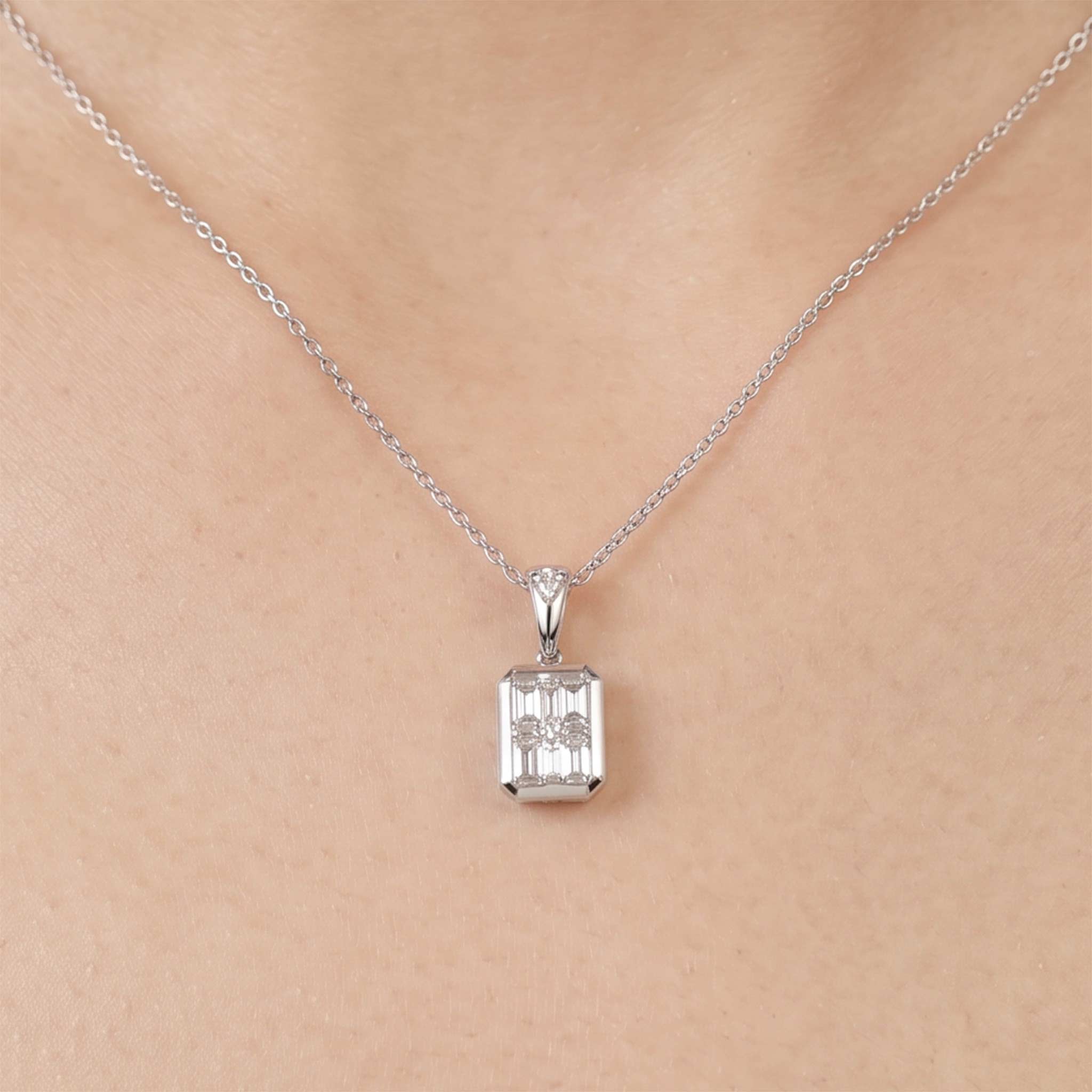 0.56ct Natural Diamond Emerald-Cut Illusion Pendant in 18K Gold - JewelryandStore