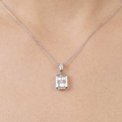 0.56ct Natural Diamond Emerald-Cut Illusion Pendant in 18K Gold - JewelryandStore