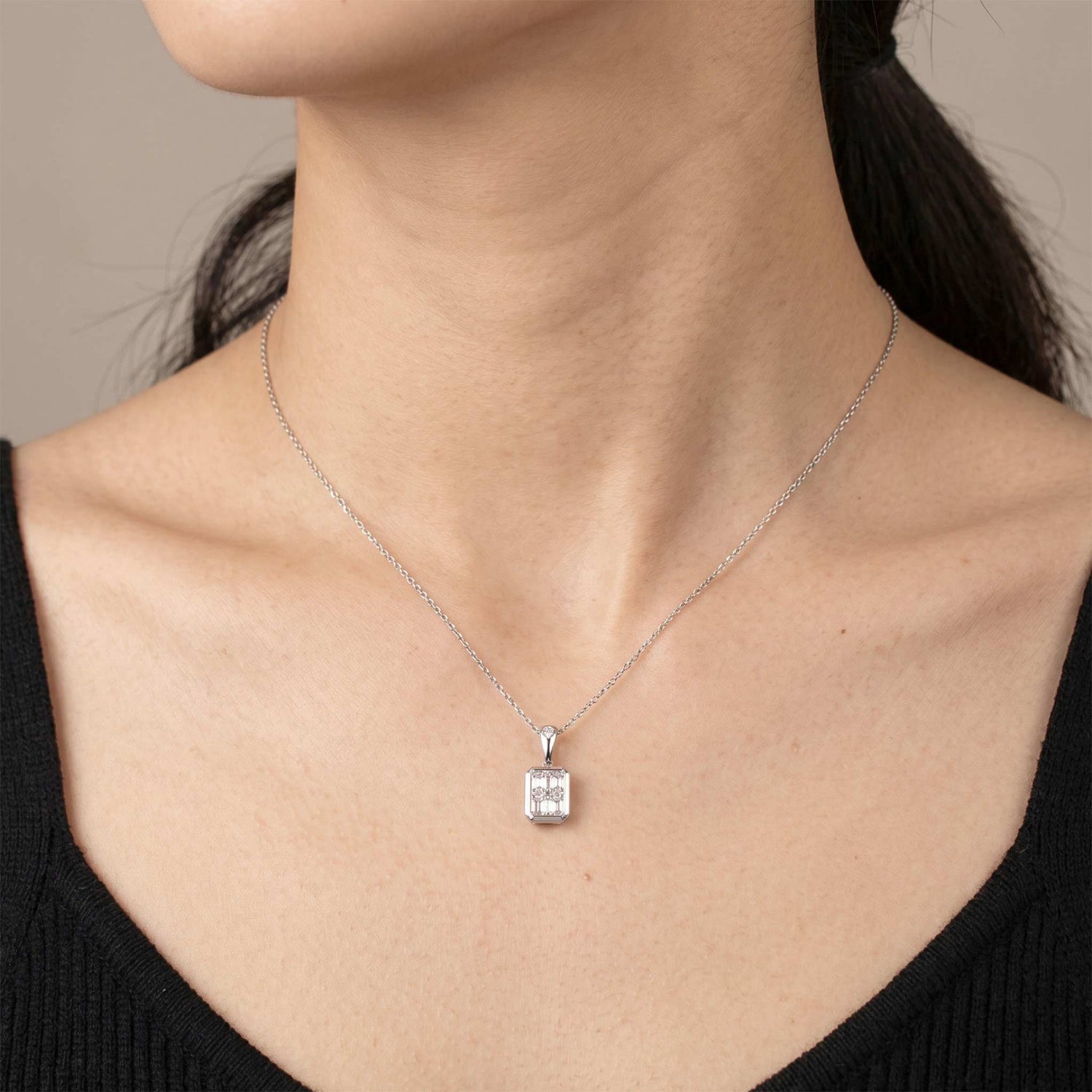 0.56ct Natural Diamond Emerald-Cut Illusion Pendant in 18K Gold - JewelryandStore