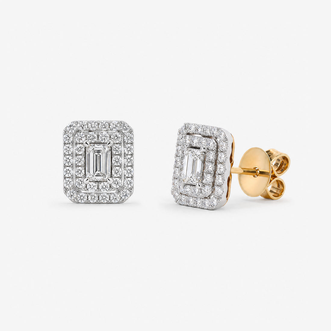 0.80 ct Diamond Double Halo Earrings in 18K Two Tone Gold - JewelryAndStore