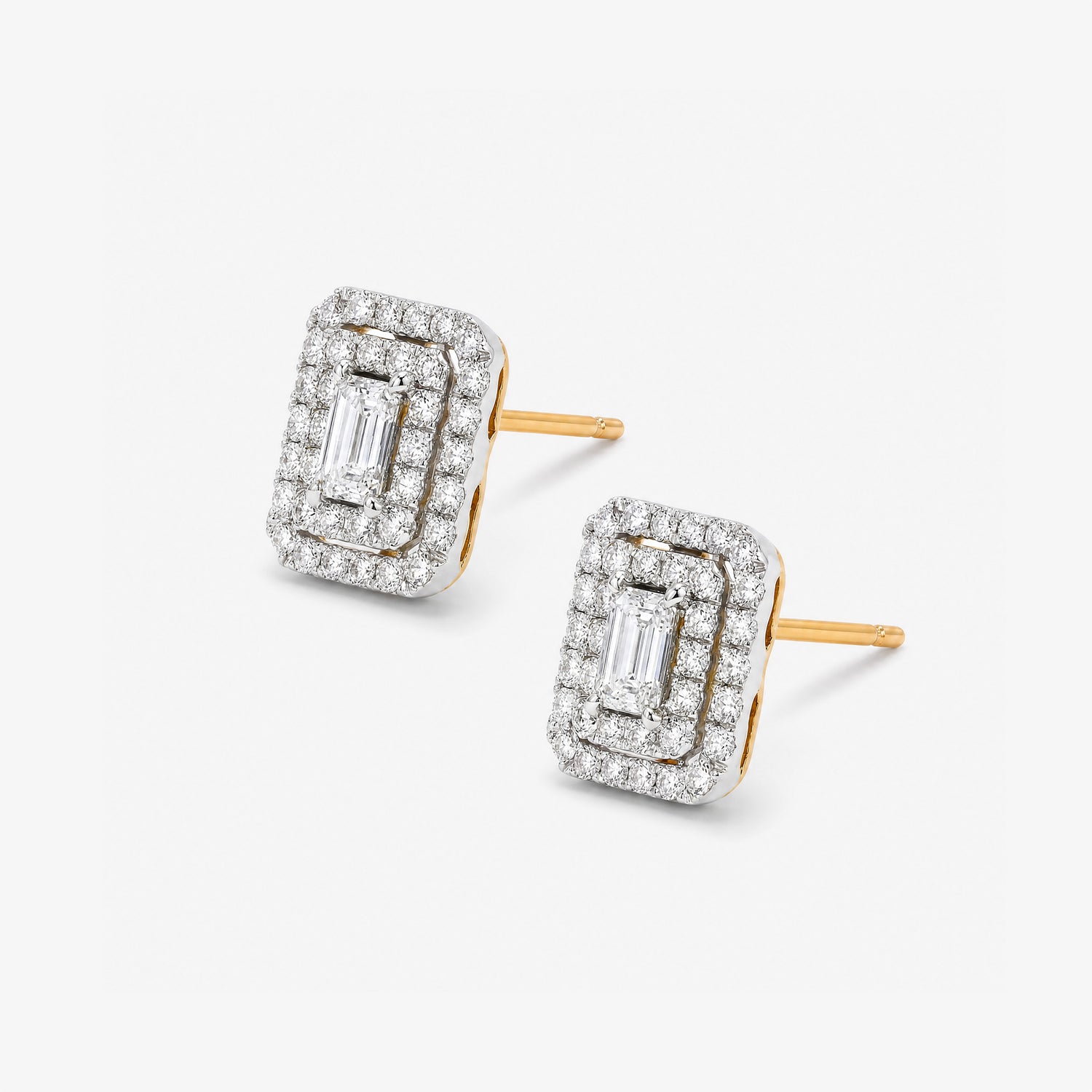 0.80 ct Diamond Double Halo Earrings in 18K Two Tone Gold - JewelryAndStore