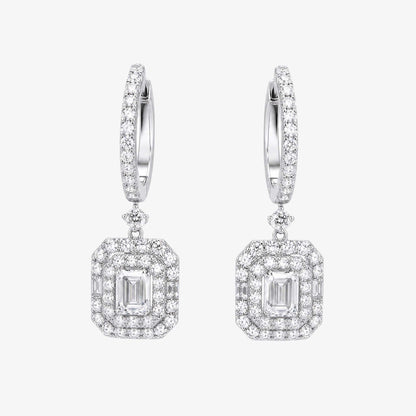 Natural Emerald Cut Diamond Drop Earrings in 18K White Gold- JewelryandStore