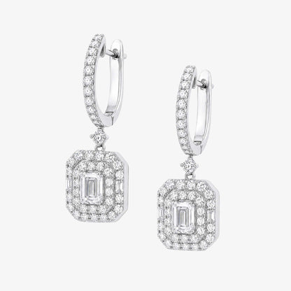 Natural Emerald Cut Diamond Drop Earrings in 18K White Gold- JewelryandStore
