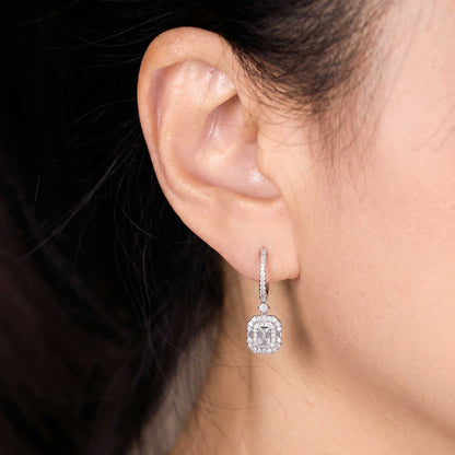 Natural Emerald Cut Diamond Drop Earrings in 18K White Gold- JewelryandStore