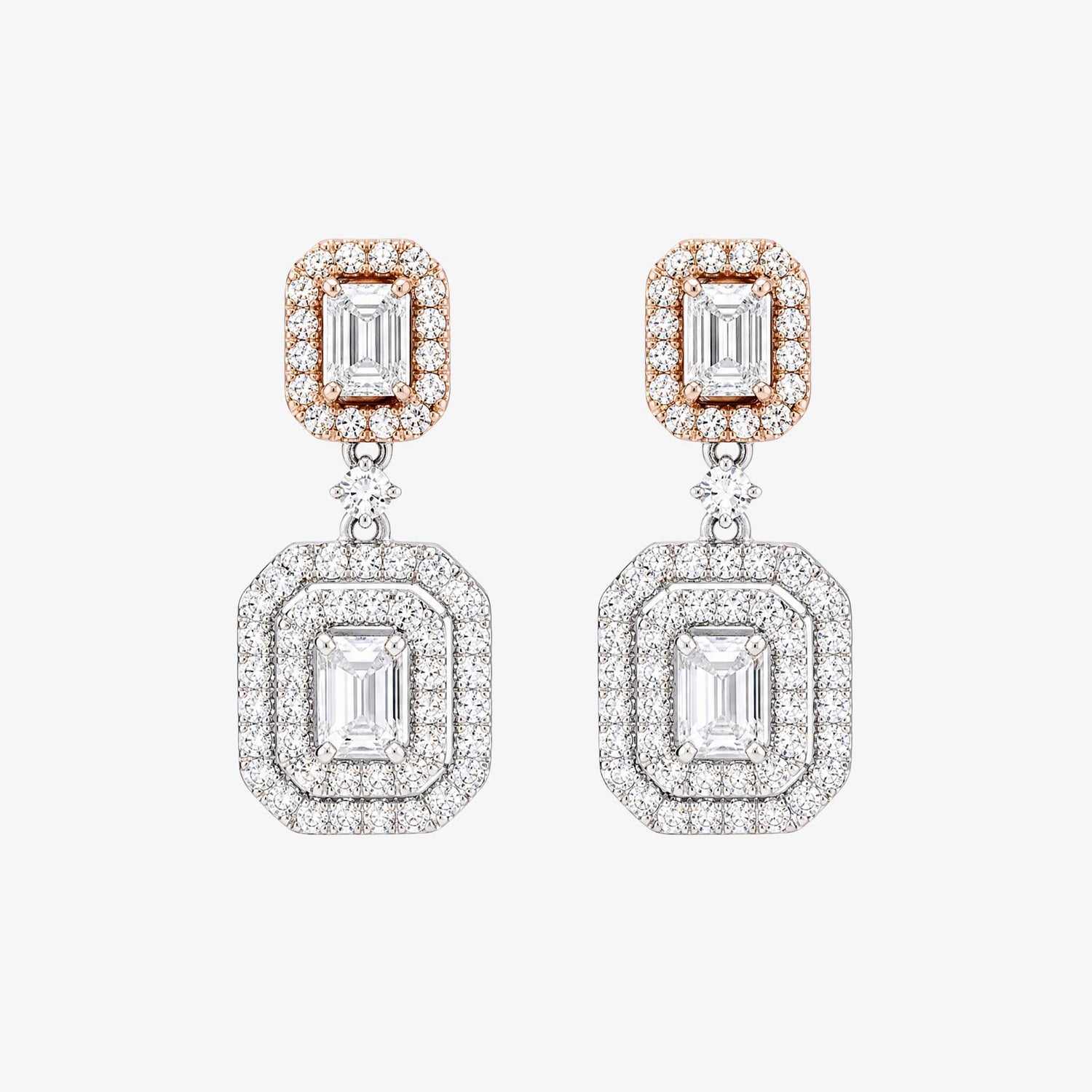 1.12 ctw Natural Emerald Cut Diamond Drop Earrings in 18K Two-Tone Gold - JewelryandStore