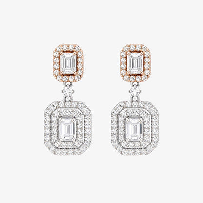 1.12 ctw Natural Emerald Cut Diamond Drop Earrings in 18K Two-Tone Gold - JewelryandStore