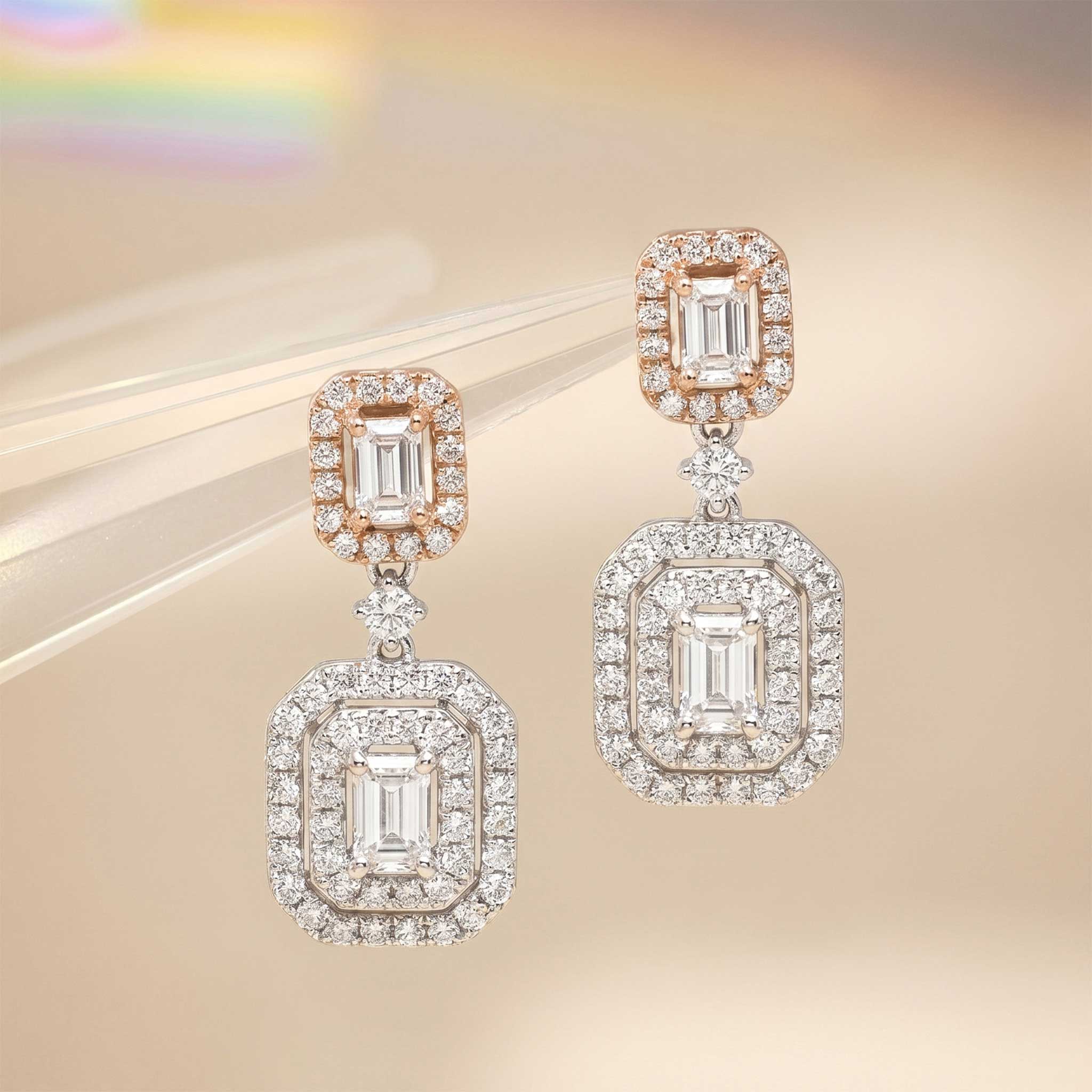 1.12 ctw Natural Emerald Cut Diamond Drop Earrings in 18K Two-Tone Gold - JewelryandStore