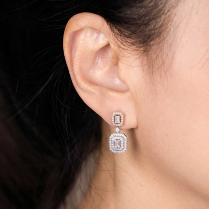 1.12 ctw Natural Emerald Cut Diamond Drop Earrings in 18K Two-Tone Gold - JewelryandStore