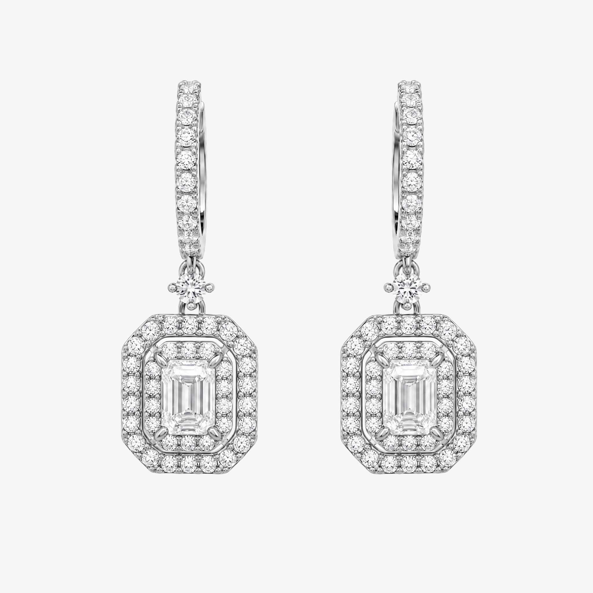 0.70 ctw Natural Emerald Cut Diamond Drop Earrings in 18K white Gold - JewelryandStore