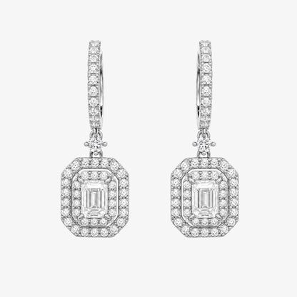 0.70 ctw Natural Emerald Cut Diamond Drop Earrings in 18K white Gold - JewelryandStore