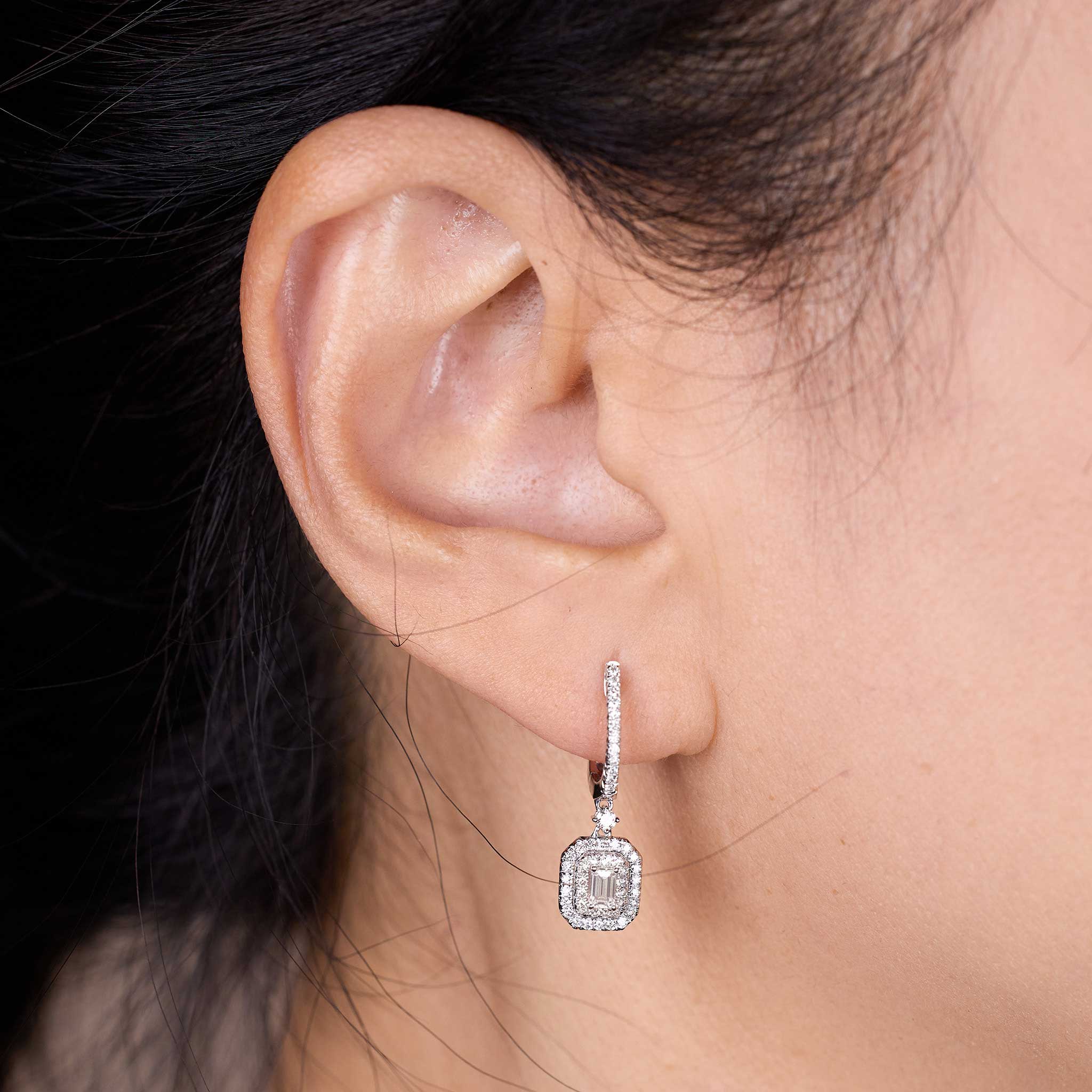 0.70 ctw Natural Emerald Cut Diamond Drop Earrings in 18K white Gold - JewelryandStore
