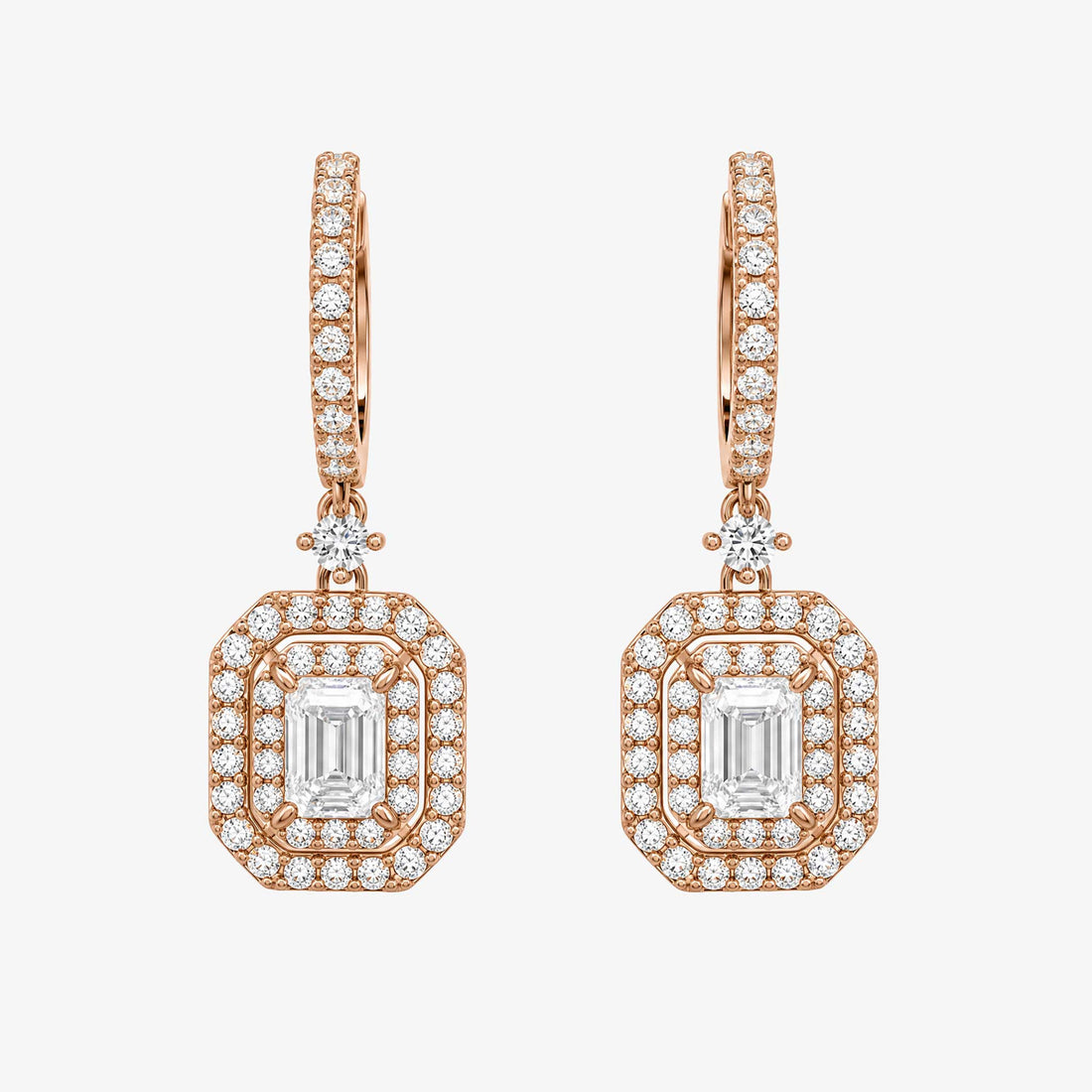0.69ctw Natural Emerald Cut Diamond Drop Earrings in 18K Rose Gold - JewelryAndStore
