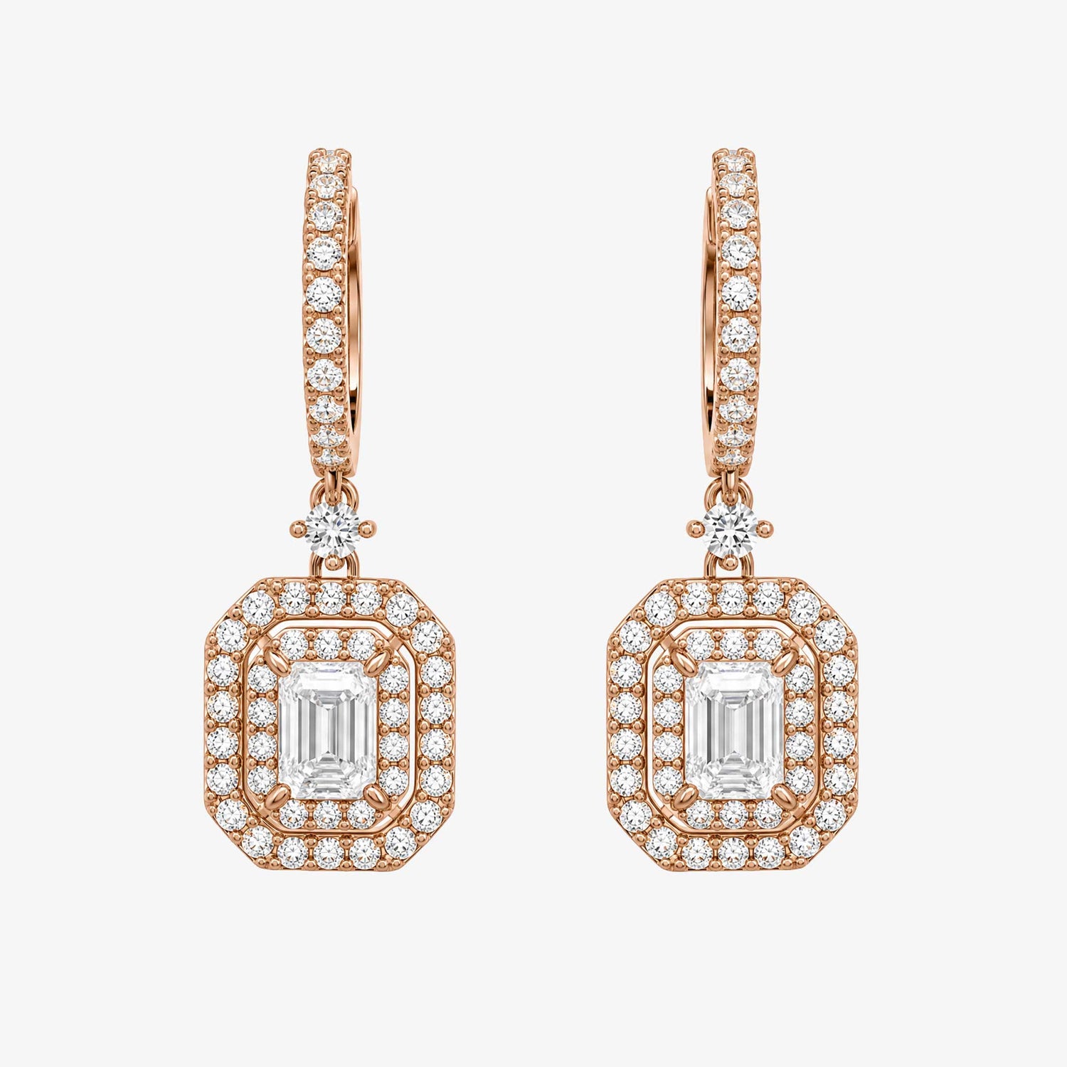 0.69 ctw Natural Emerald Cut Diamond Drop Earrings in 18K rose Gold - JewelryandStore
