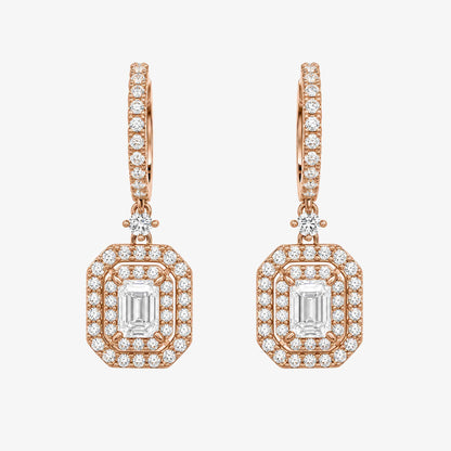 0.69 ctw Natural Emerald Cut Diamond Drop Earrings in 18K rose Gold - JewelryandStore