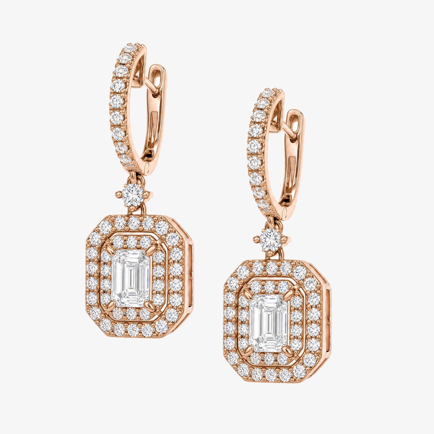 0.69 ctw Natural Emerald Cut Diamond Drop Earrings in 18K rose Gold - JewelryandStore
