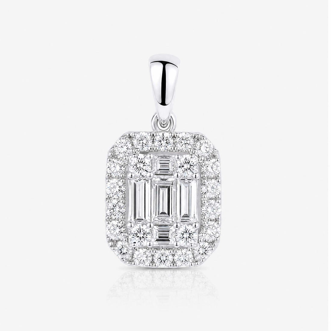 0.75ct Natural Diamond Baguette Illusion Pendant in 18K White Gold - JewelryAndStore