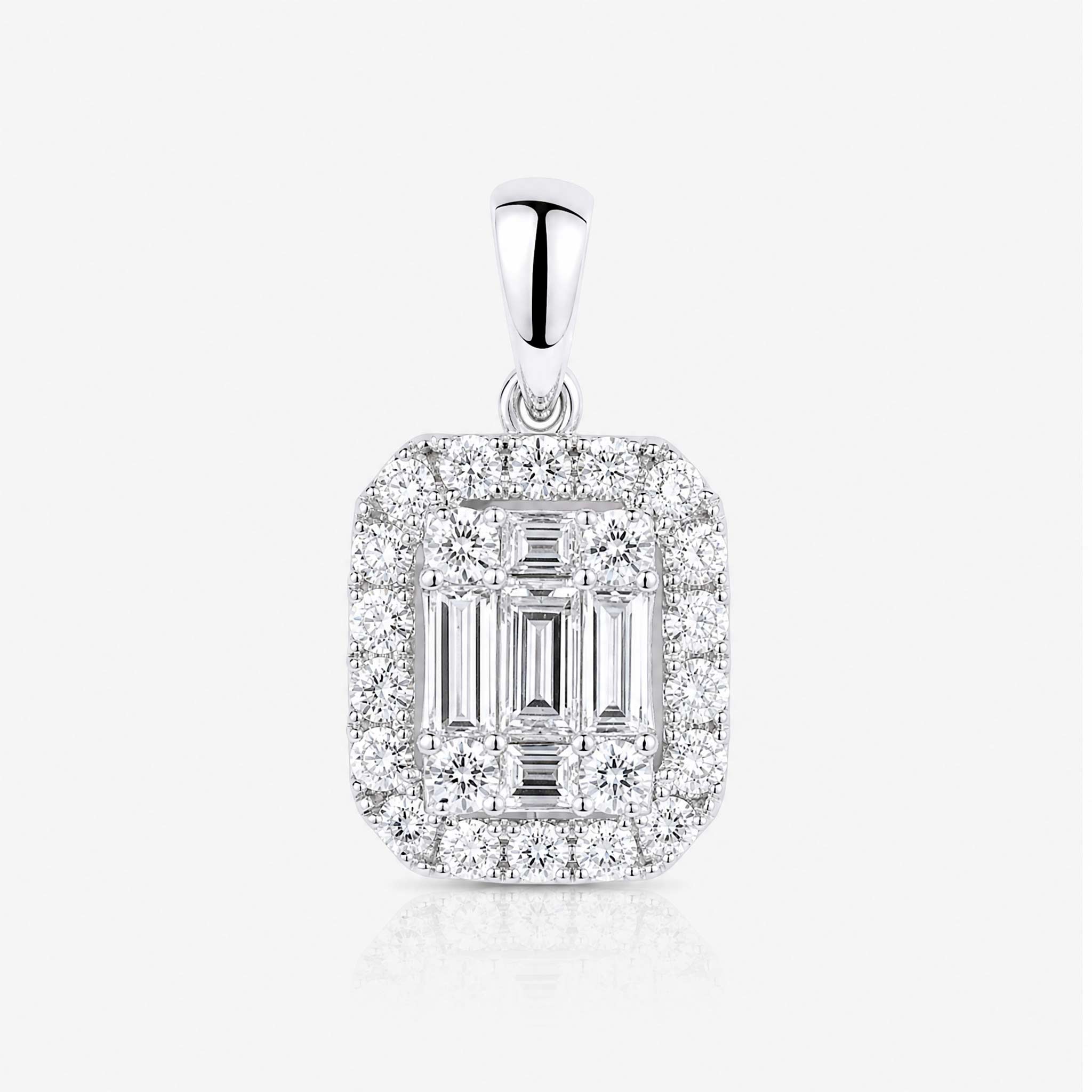 0.75ct Natural Diamond Baguette Illusion Pendant in 18K Gold - JewelryandStore