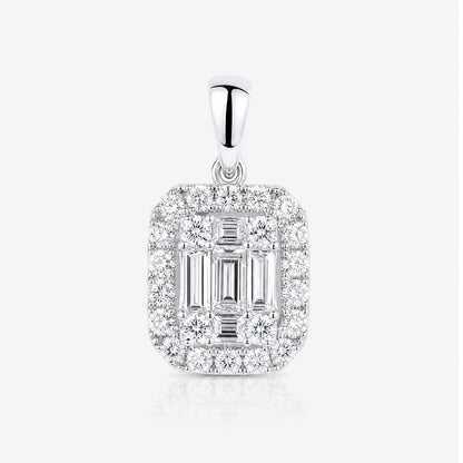 0.75ct Natural Diamond Baguette Illusion Pendant in 18K Gold - JewelryandStore
