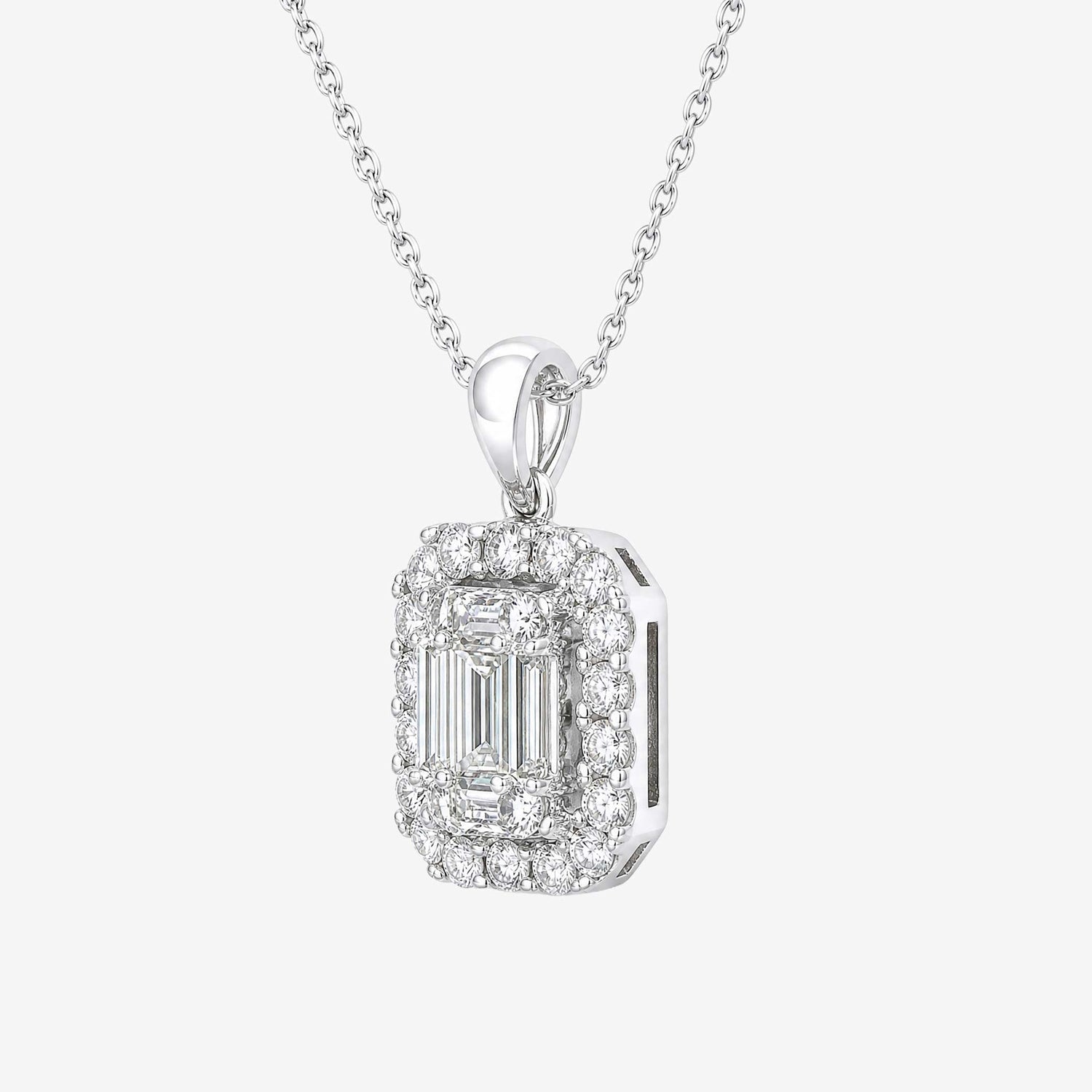 0.75ct Natural Diamond Baguette Illusion Pendant in 18K White Gold