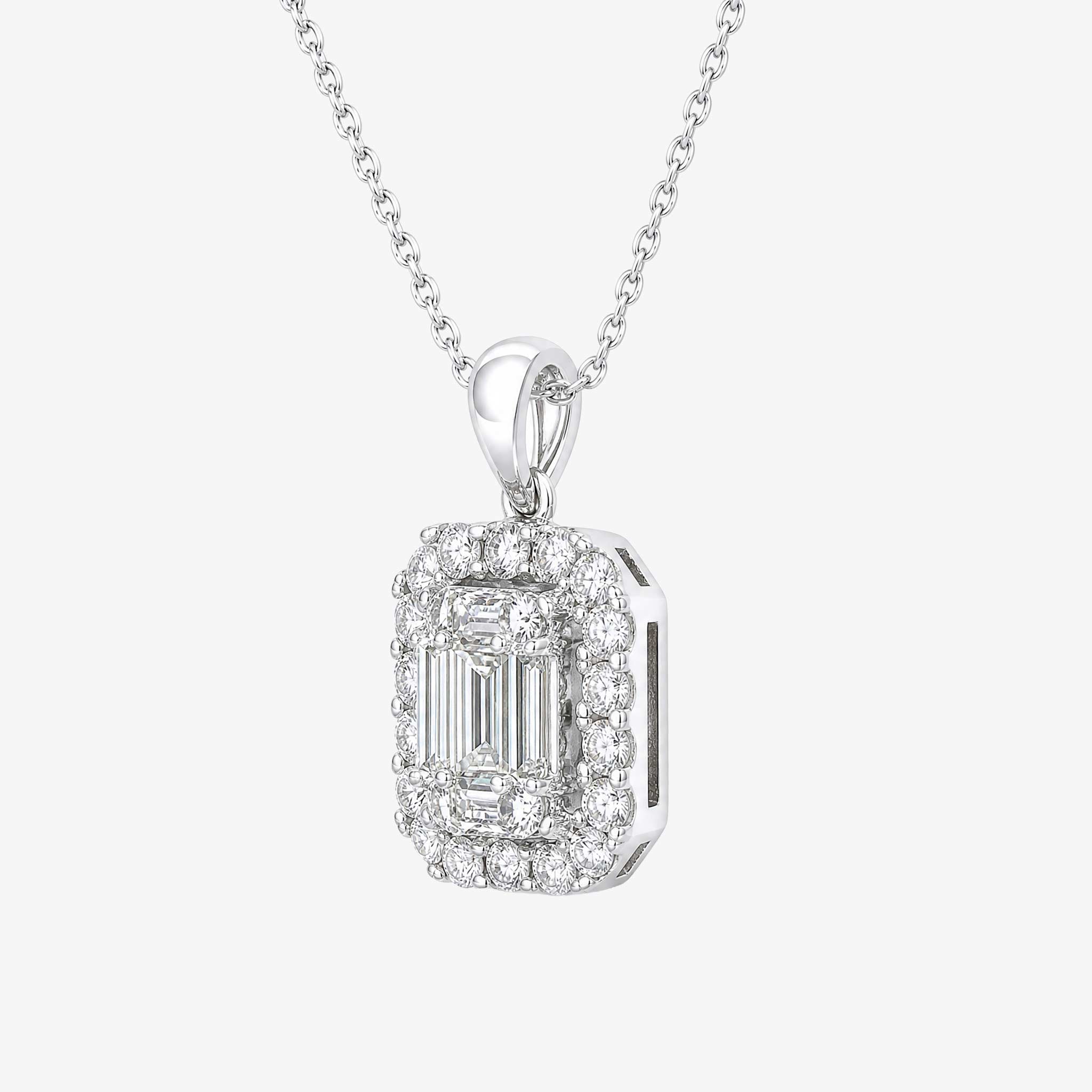 0.75ct Natural Diamond Baguette Illusion Pendant in 18K White Gold