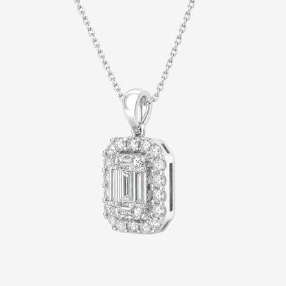 0.75ct Natural Diamond Baguette Illusion Pendant in 18K White Gold