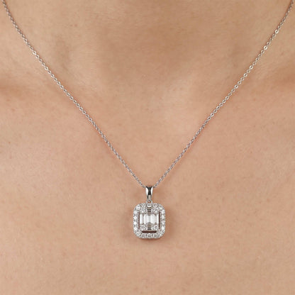 0.75ct Natural Diamond Baguette Illusion Pendant in 18K Gold - JewelryandStore