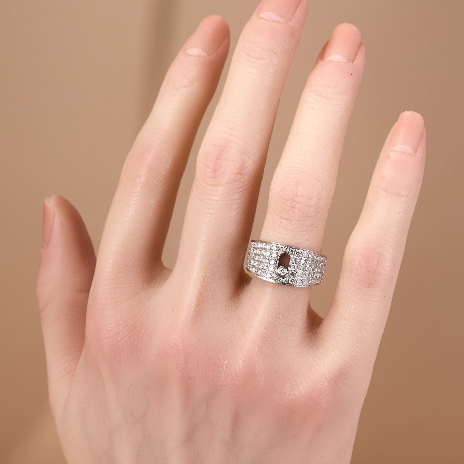18K White Gold Pavé Diamond Ring with 1.39ct.tw. Natural Diamonds - Jewelry And Store