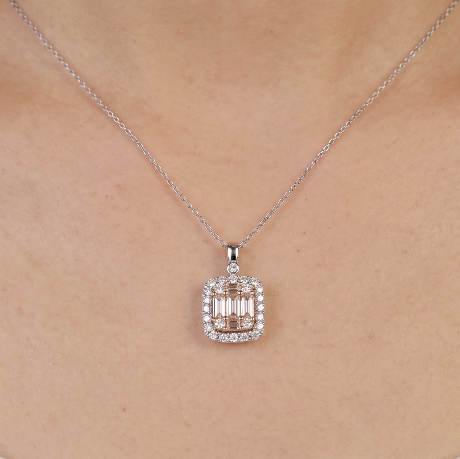 1.03ct Natural Diamond Baguette Illusion Pendant in 18K Gold - JewelryandStore