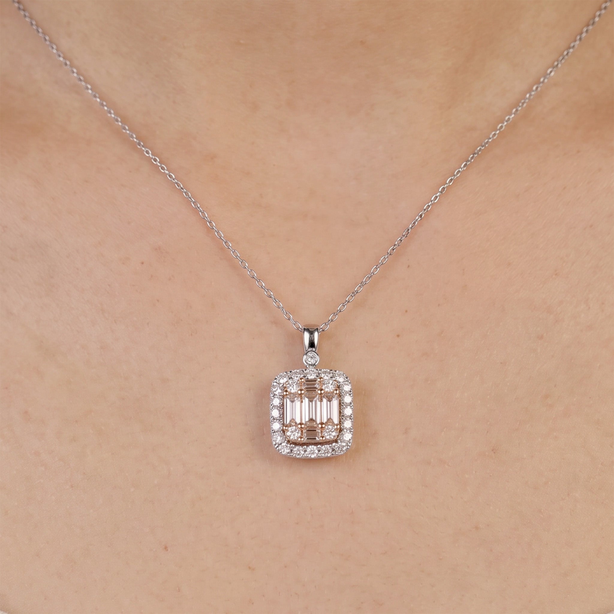 1.03ct Natural Diamond Baguette Illusion Pendant in 18K Gold - JewelryandStore