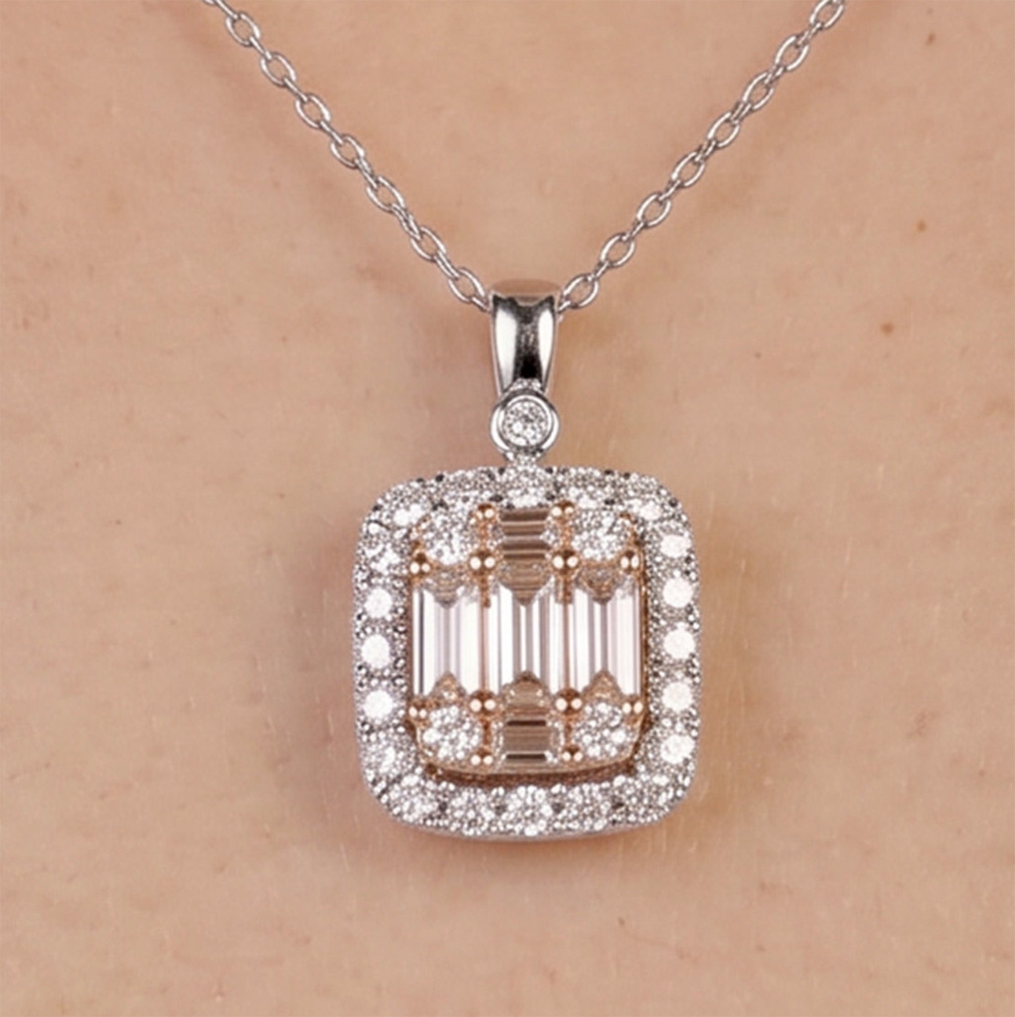 1.03ct Natural Diamond Baguette Illusion Pendant in 18K Gold - JewelryAndStore