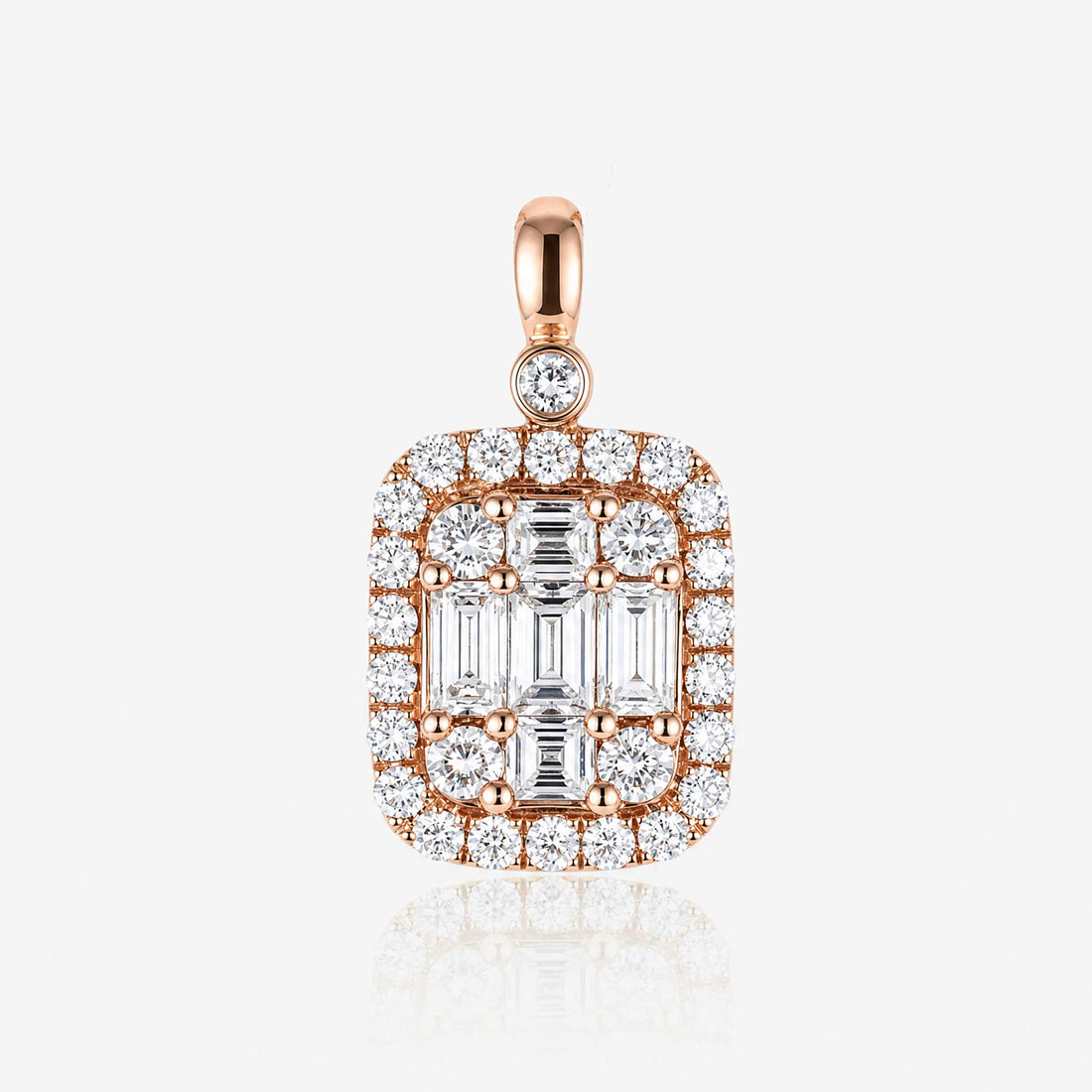 1.07ct Natural Diamond Baguette Illusion Pendant in 18K Rose Gold - JewelryAndStore