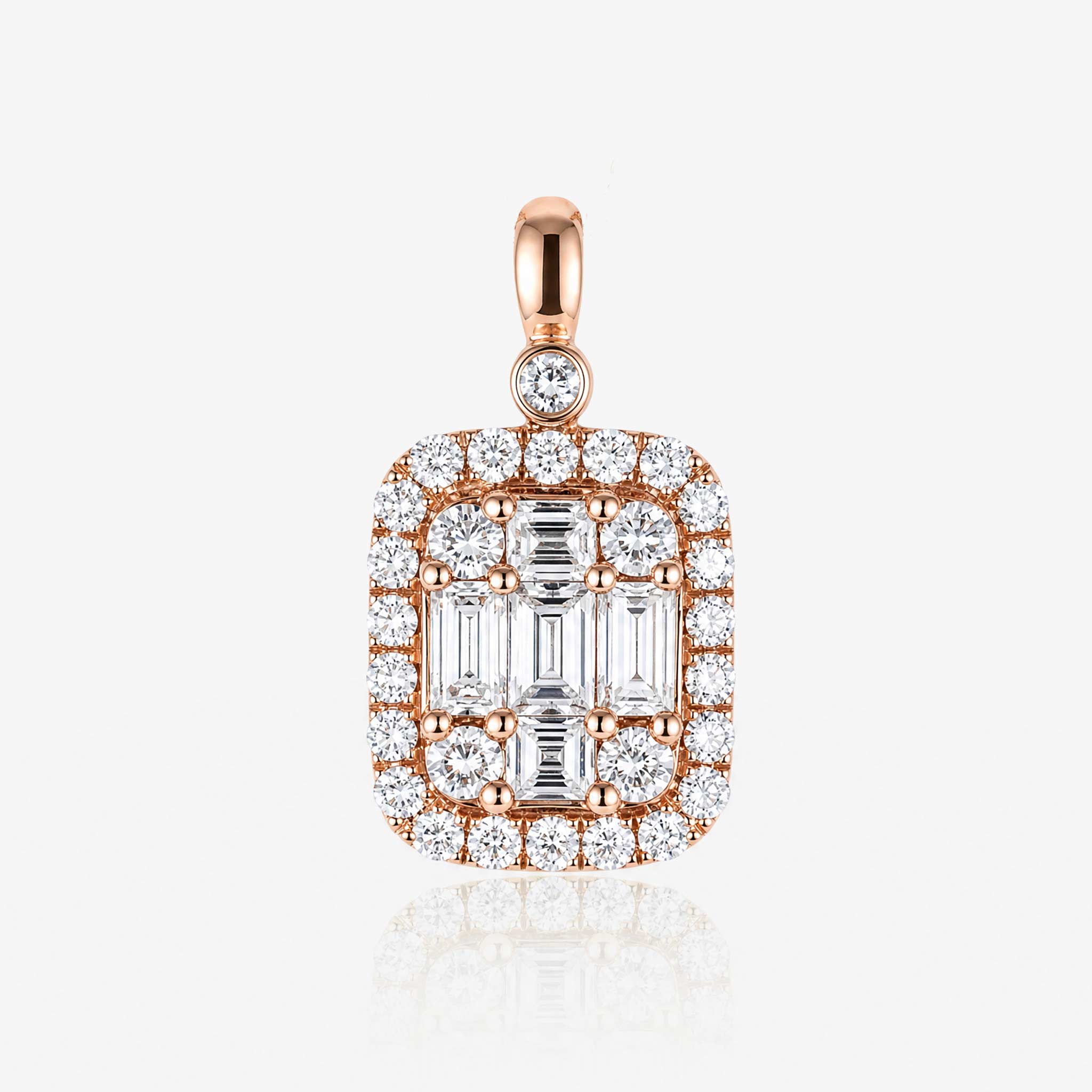 1.07ct Natural Diamond Baguette Illusion Pendant in 18K Rose Gold - JewelryAndStore