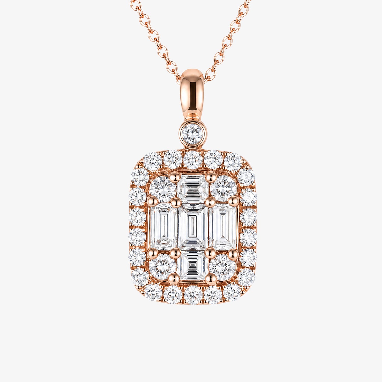 1.07ct Natural Diamond Baguette Illusion Pendant in 18K Gold - JewelryandStore
