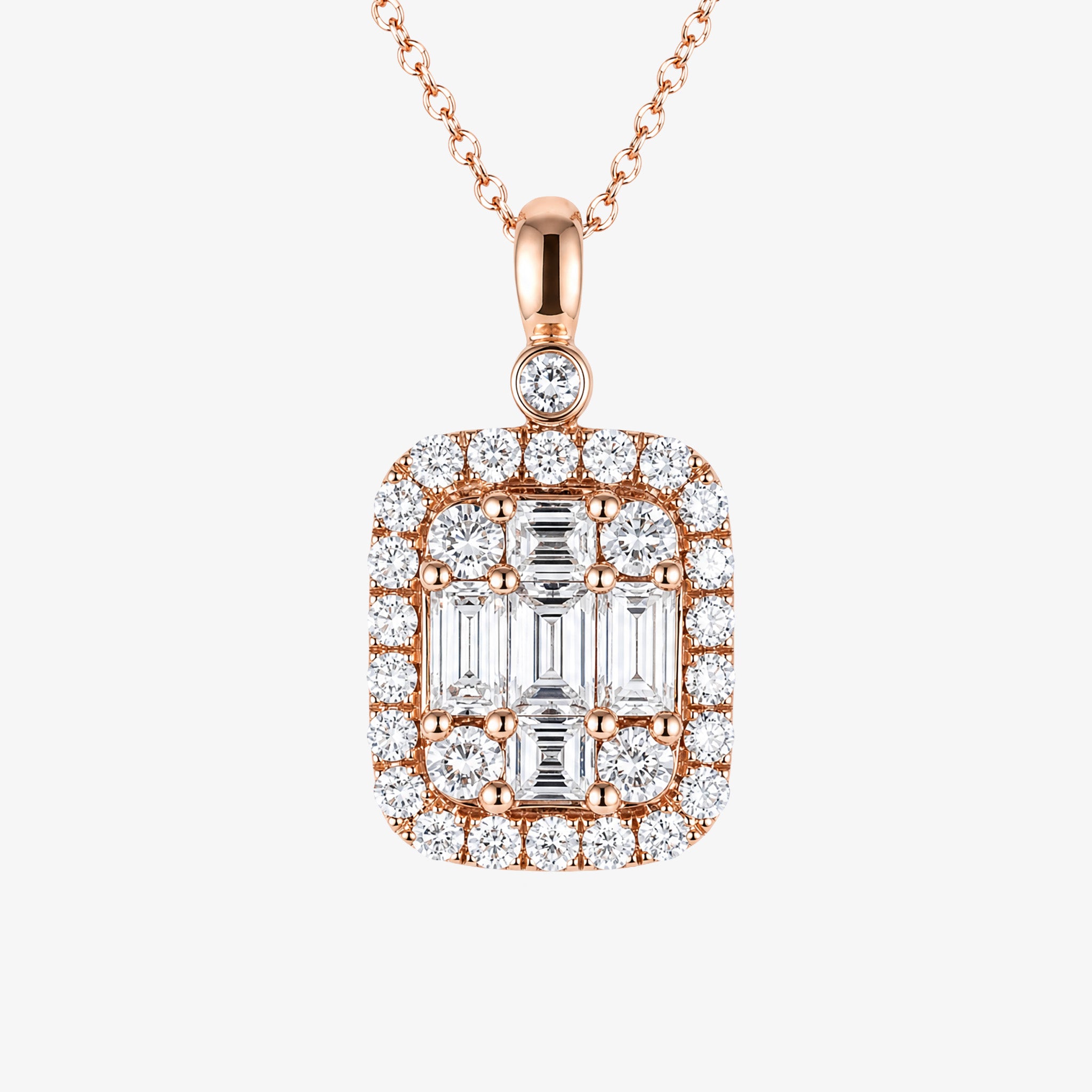 1.07ct Natural Diamond Baguette Illusion Pendant in 18K Gold - JewelryandStore