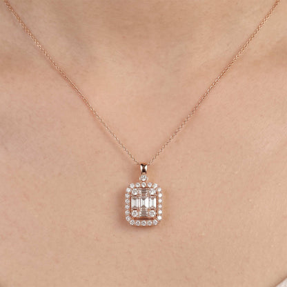 1.07ct Natural Diamond Baguette Illusion Pendant in 18K Gold - JewelryandStore