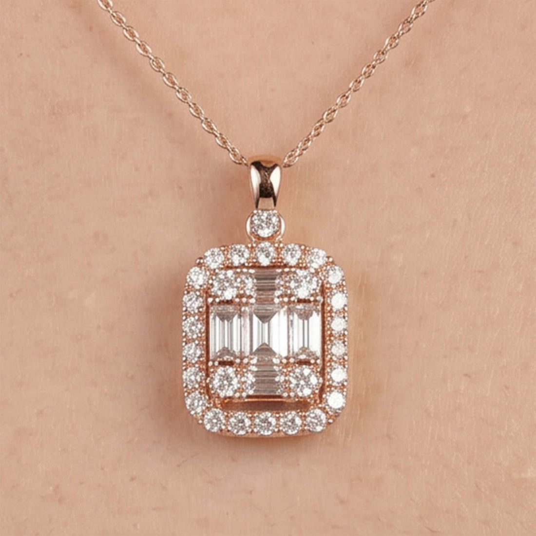 1.07ct Natural Diamond Baguette Illusion Pendant in 18K Rose Gold - JewelryAndStore