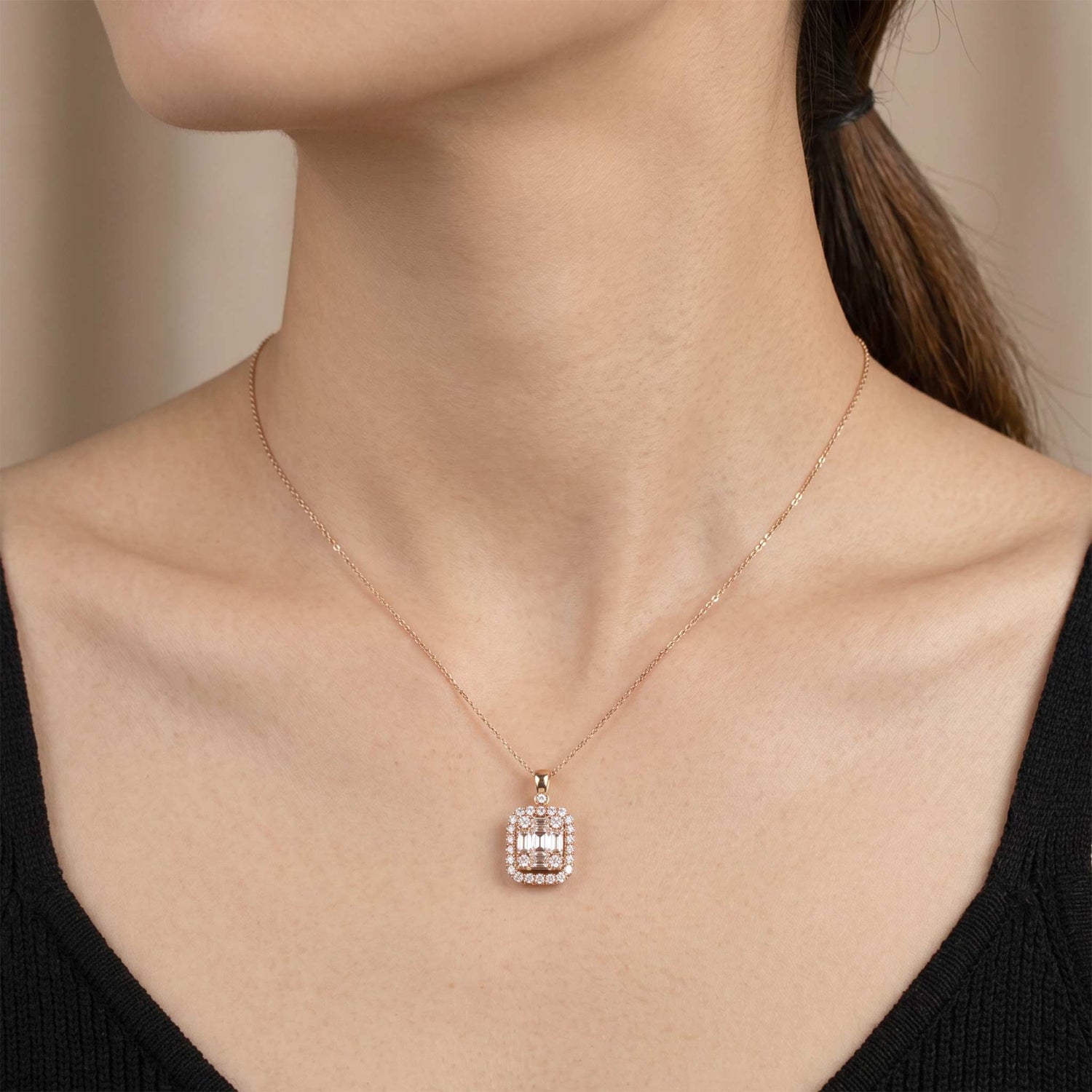 1.07ct Natural Diamond Baguette Illusion Pendant in 18K Gold - JewelryandStore