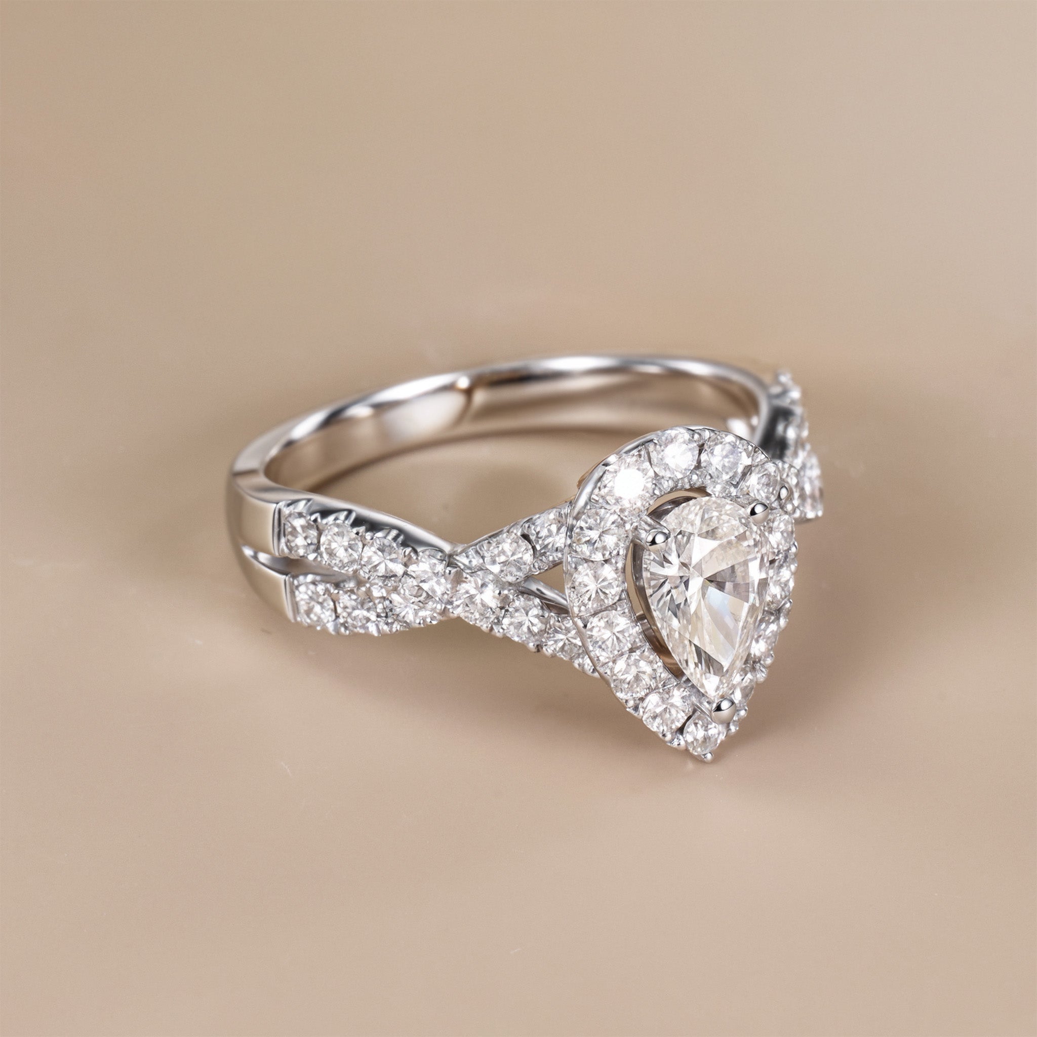 1.22ct.tw. Pear-Shaped Diamond Split Shank Engagement Ring in 18K White Gold