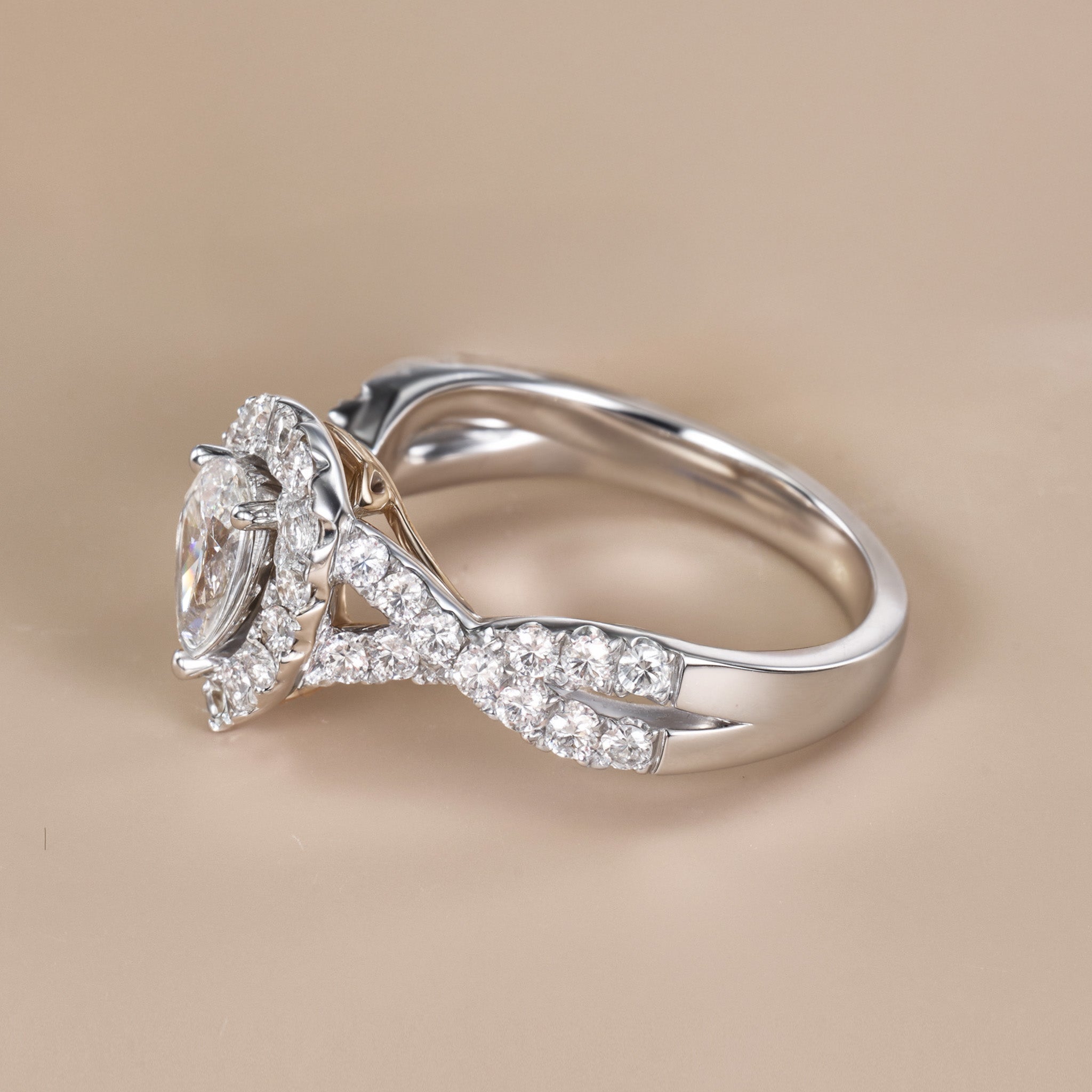 1.22ct.tw. Pear-Shaped Diamond Split Shank Engagement Ring in 18K White Gold