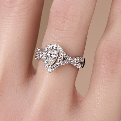 1.22ct.tw. Pear - Shaped Diamond Split Shank Engagement Ring in 18K White Gold - JewelryAndStore