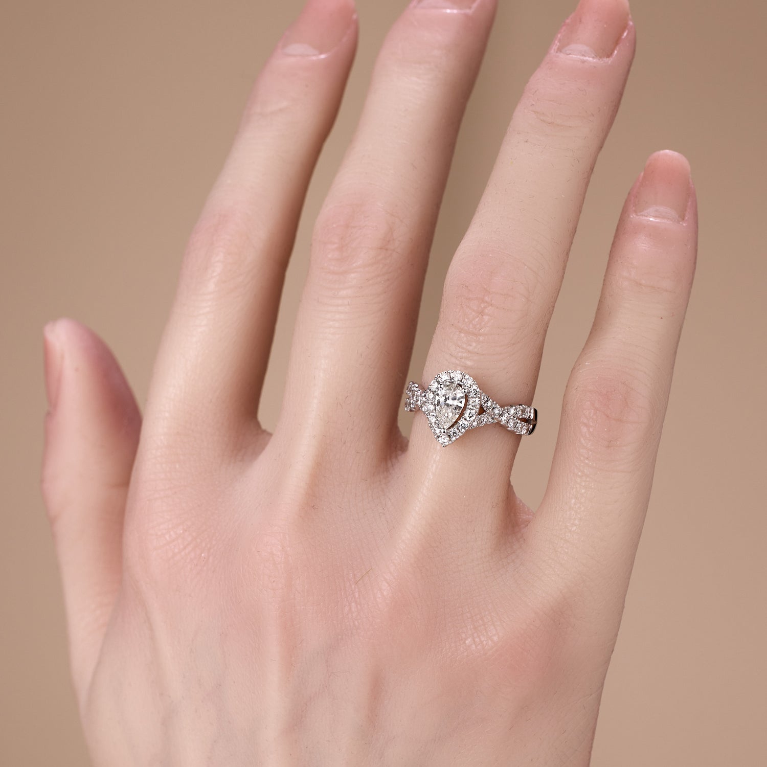 1.22ct.tw. Pear - Shaped Diamond Split Shank Engagement Ring in 18K White Gold - JewelryAndStore