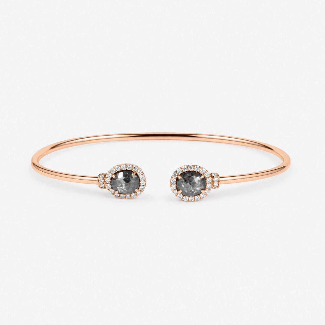Natural Rough Diamond and Pave Open Cuff Bangle in 18K Rose Gold - JewelryAndStore
