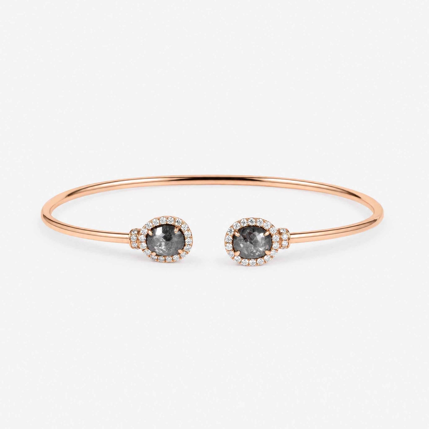 Natural Rough Diamond and Pave Open Cuff Bangle in 18K Rose Gold - JewelryAndStore