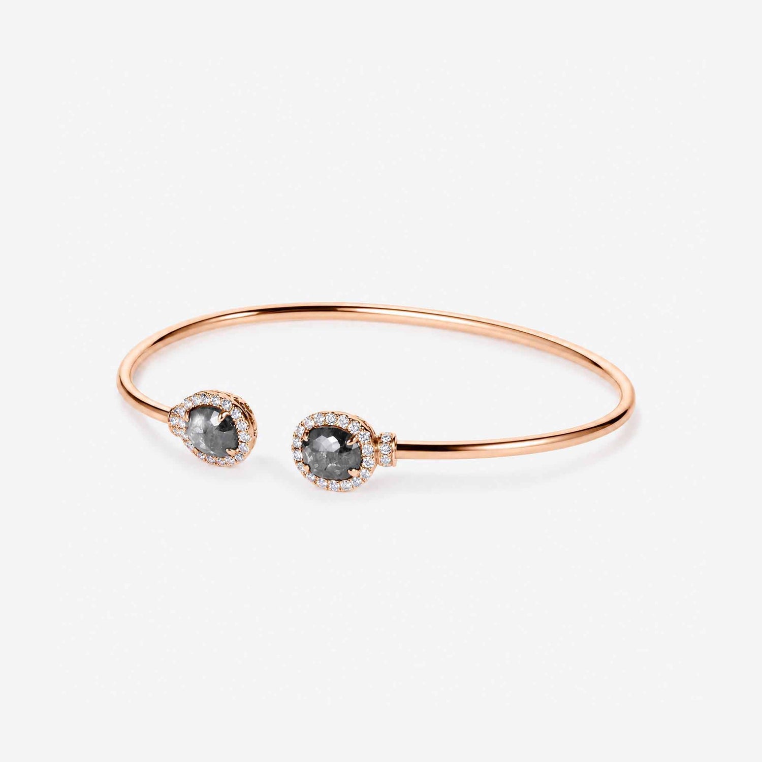 Natural Rough Diamond and Pave Open Cuff Bangle in 18K Rose Gold - JewelryAndStore