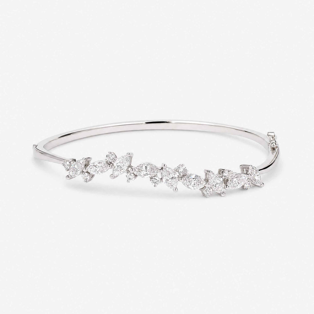 3.51ct Natural Marquise and Round Diamond Bangle in 18K White Gold - JewelryAndStore
