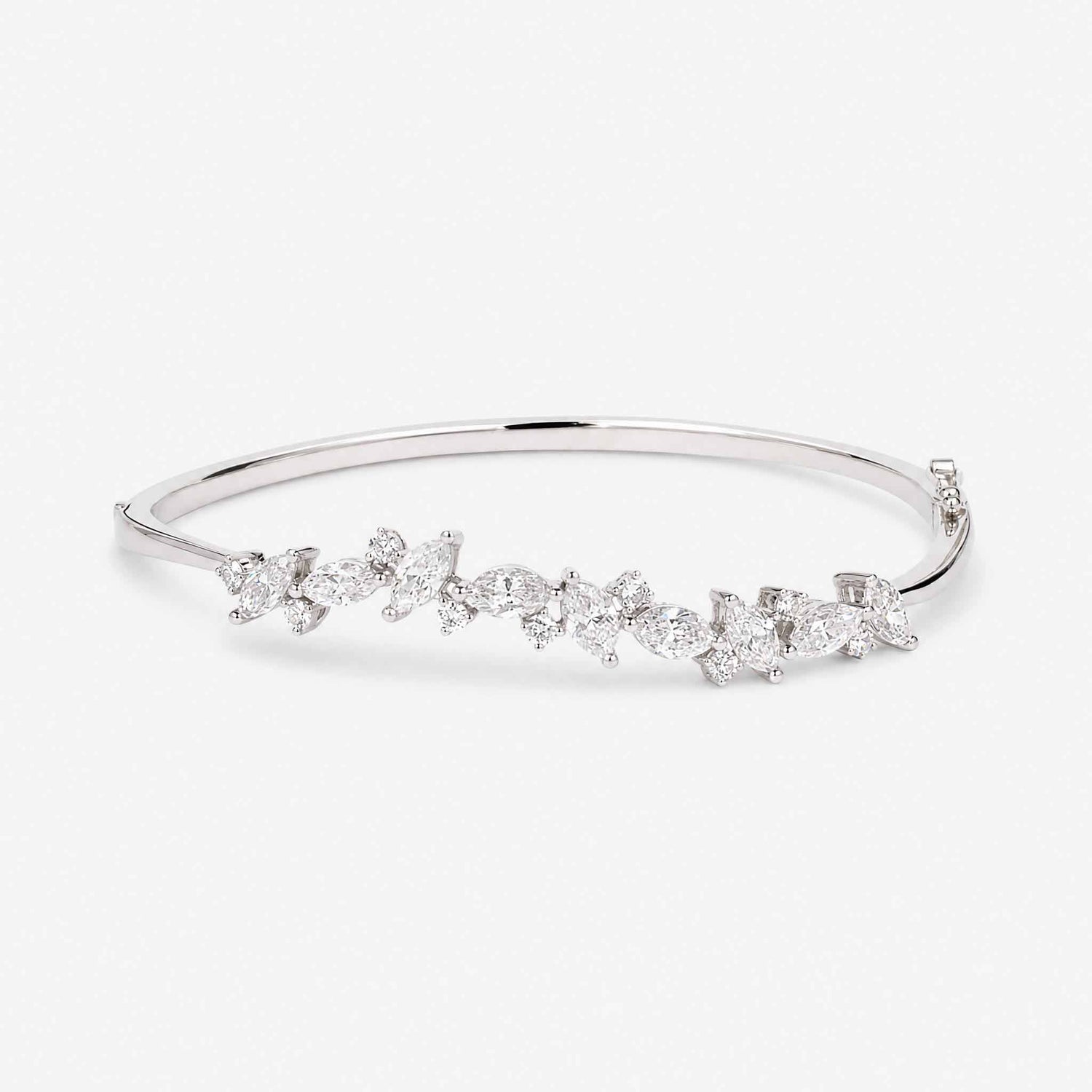 3.51ct Natural Marquise and Round Diamond Bangle in 18K White Gold - JewelryAndStore