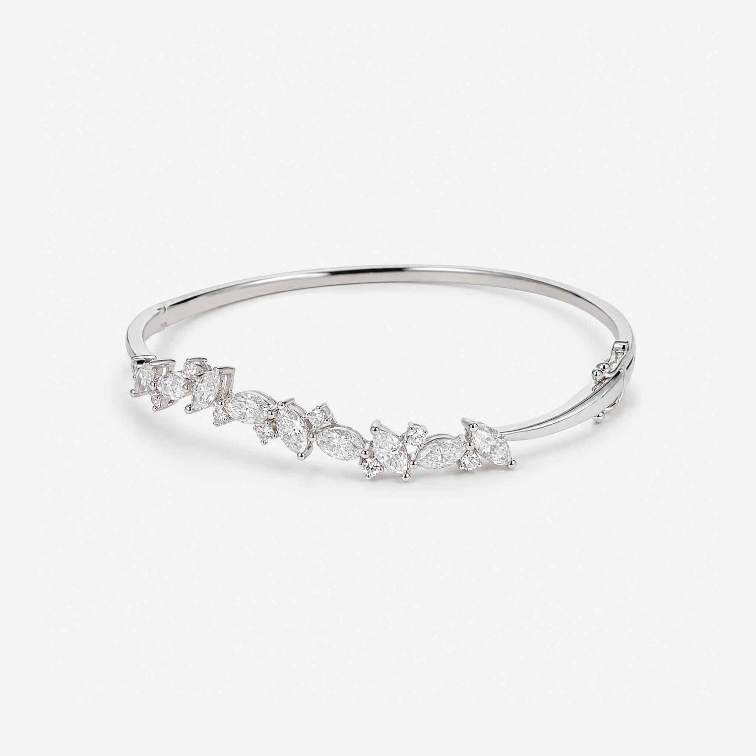 3.51ct Natural Marquise and Round Diamond Bangle in 18K White Gold - JewelryAndStore