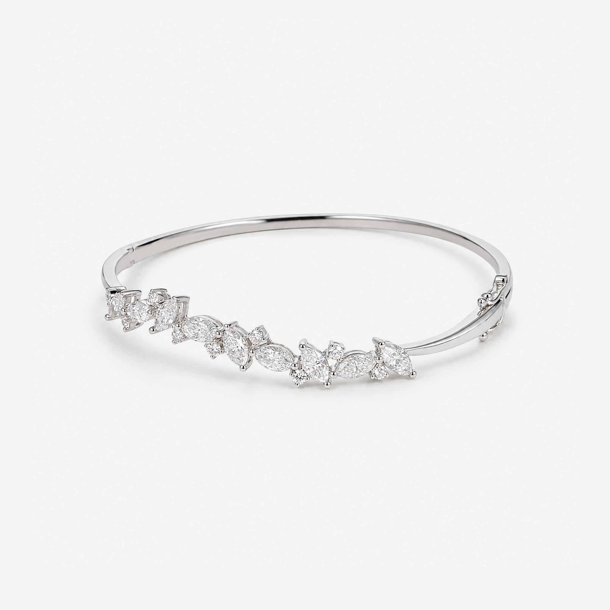 3.51ct Natural Marquise and Round Diamond Bangle in 18K White Gold - JewelryAndStore