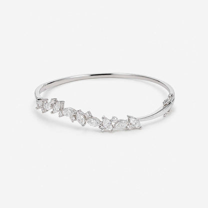 3.51ct Natural Marquise and Round Diamond Bangle in 18K White Gold - JewelryAndStore