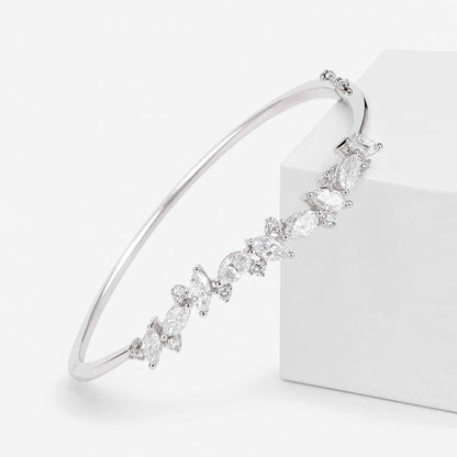 3.51ct Natural Marquise and Round Diamond Bangle in 18K White Gold - JewelryAndStore